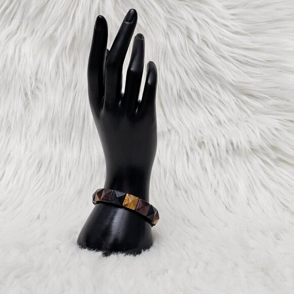 Tigers Eye Natural Stone Faceted New Multi Color Stretch Bracelet - Picture 2 of 5